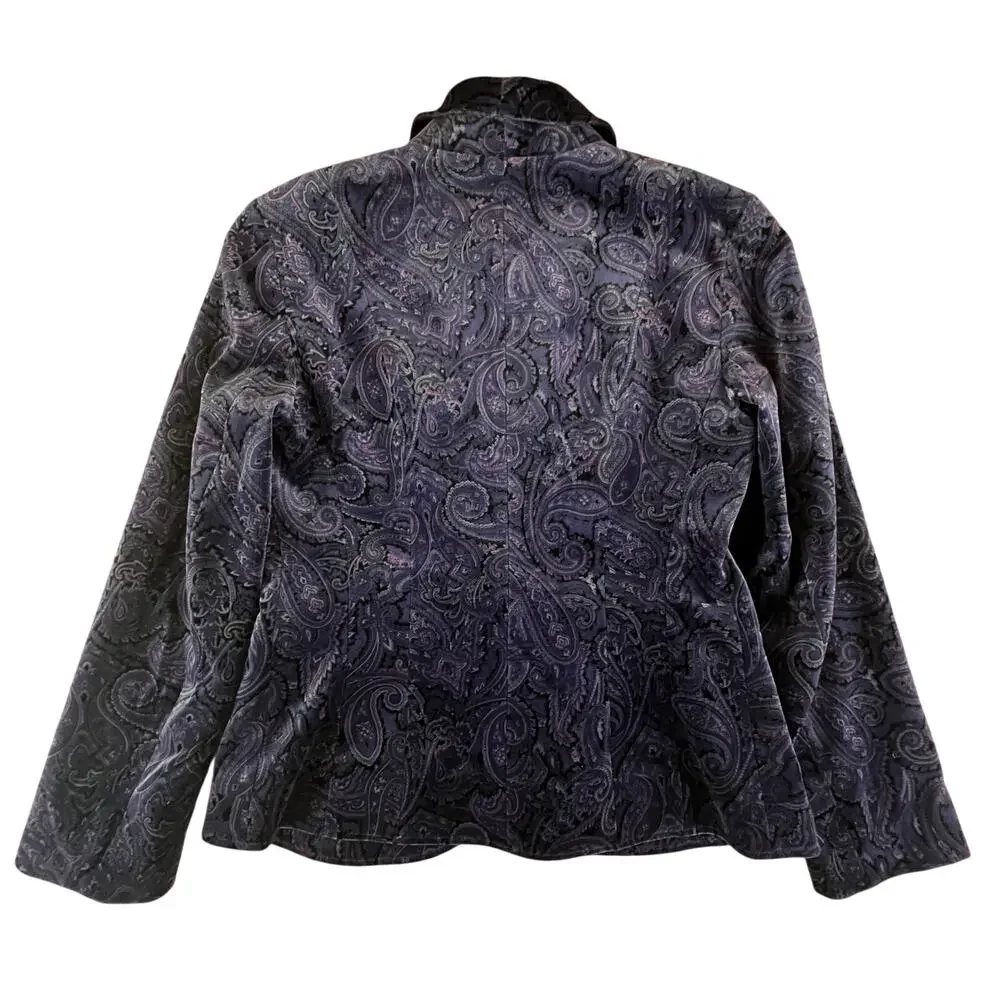 Lafayette 148 New York Velvet Paisley Blazer 12 | Purple Lined Y2K Glam Jacket - Picture 6 of 12